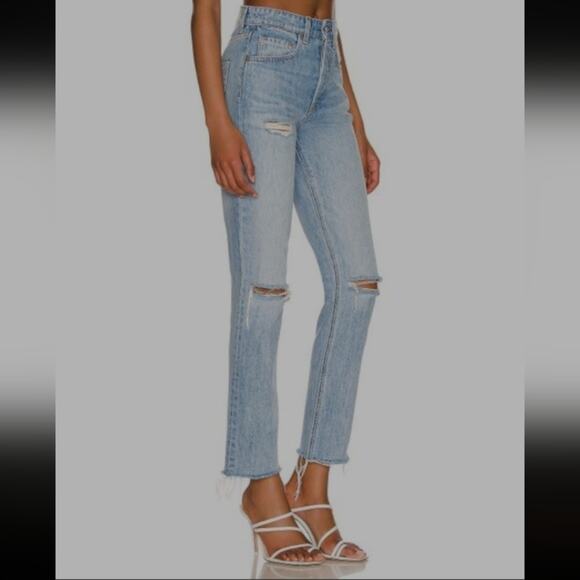NWT GRLFRND "Karolina" Distressed High Rise Straight Crop Jeans Size 28 - Picture 2 of 9